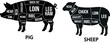 © Shoaib - Detailed illustration of a pig and sheep cut chart with labeled sections on transparent background