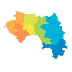  Guinea political map of administrative divisions - regions. Rainbow spectrum colorful blank vector map.
