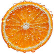 © amar - Isometric top view of an orange slice with dew drops emphasizing the natural textures and glossy surface set on a white background no cast shadow highdetail clip