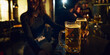 © Lustre Art Group  - Beer mug on bar counter with friends socializing in background during relaxed pub evening for alcohol advertising, brewery marketing, nightlife promotion and hospitality campaigns.