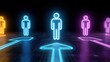 © Bee - Neon Illuminated Path to Progress: Capturing the spirit of forward movement, a series of glowing neon figures embark on a shared journey towards a common objective.