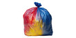 © Edgar - A colorful transparent plastic trash bag, filled with contents, on a black background