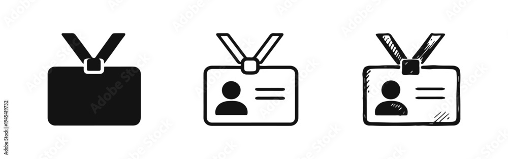 ID Badge and Identification Card Icon Set in Solid, Outline, and Hand ...