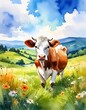 © Bambi and Sunny - Une peinture de paysage paisible avec une vache