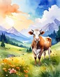© Bambi and Sunny - Une peinture de paysage paisible avec une vache
