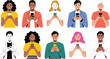 © NUR - Set of people using mobile phones, holding smartphones, gesturing, browsing, surfing the internet, men and women characters