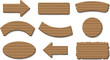 © MdAbuSayed - Wooden signboard shapes vector set with arrows oval boards rustic planks and blank wooden labels for design