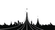 © Muhmmad - Stylized monochrome cityscape with towering structures and sleek upward-sweeping urban roads illustration