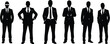 © MstLaila - businessmen silhouettes, corporate team standing confident men in suits, professional leadership concept isolated business people lineup formal executive group illustration