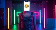 © Interactive Arts - A vibrant 3D character with a smartphone head displaying a laughing emoji, set against a colorful neon background with confetti. Ideal for content related to viral trends, digital entertainment, and o