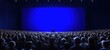 © Marta B - The stage with a lone speaker in front of a giant blue screen