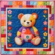 © Pedroml - Composicon que muestra unos retales de tela o patchwork formando un oso de peluche con adornos florles y formas geométricas