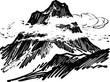 © smth.design - Mountain landscape with clouds hand drawn sketch of rocky peak and misty weather