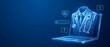 © itlada - Digital doctor consultation via laptop with stethoscope and medical icons, representing telemedicine and online healthcare services in a futuristic blue glow