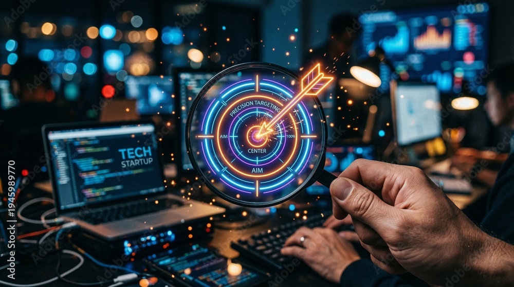 Target Overlay Example Precision Targeting: Business Leader with Futuristic Target Overlay in ...