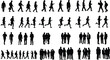 © Mst - People silhouettes collection, walking running standing business group crowd isolated black human figures set lifestyle activity icons clipart bundle vector