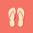 © ILIUSIA - Minimalistic Illustration of Summer Beach Flip Flops on Coral Background Epitomizing Vacation Leisure and Warm Weather Footwear Essentials