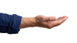 © Hans - Male hand with blue shirt sleeve, palm up in a gesture of offering or receiving, isolated on transparent background, ready for design projects