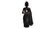 © Guilherme - Silhouette A minimalist vector illustration of a woman in traditional Indian attire holding a lit diya lamp