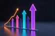 © joeycheung - Neon arrows rise in vibrant colors symbolizing growth and upward