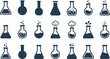 © Septarim - A diverse set of minimalist science lab flask and beaker icons representing various chemical reactions.