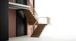 © GUNARTOGRAPHY - Wooden Staircase with Brick Wall and Black Door, Architectural Design.