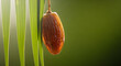 © Hedi - Delicious date fruit hanging with green palm leaves and sun flare on a soft green background