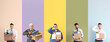© Pixel-Shot - Set of fired male workers on color background