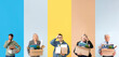 © Pixel-Shot - Set of fired workers on color background