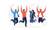 © eva - Group of friends jumping for joy, celebrating success, teamwork, happiness, flat design