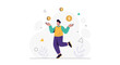 © Jose - Man juggling gold coins with dollar signs, financial success concept illustration