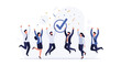 © Ayem - Business Team Celebrating Success with Confetti and Check Mark Icon