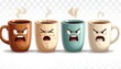 © mangga - A row of four emotive coffee mugs with steam