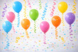 © solavie - Colorful balloons floating and confetti falling, a vibrant celebration scene perfect for parties, birthdays, and festive events
