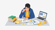 © Lo - Young student diligently studying at a desk with books and a laptop