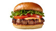 © Carmen - Isolated classic hamburger with grilled beef patty, crisp lettuce, ripe tomato, and melted cheese.