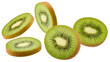© Paula - Isolated fresh ripe kiwi fruit slices showing vibrant green flesh and brown skin