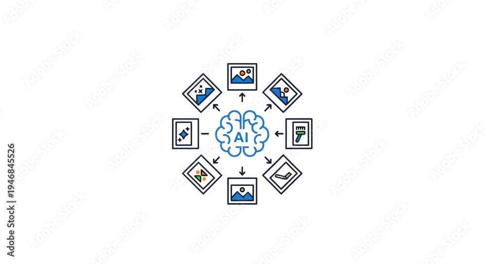 Brain with icons around it connected. Stock Vector | Adobe Stock