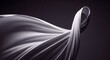 © Hendrik - A graceful abstract silver fabric gracefully flows and twists against a dark, sophisticated backdrop, creating a captivating and modern wave design with shimmering elegance