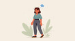 © Jujitsu - Stylized woman in casual attire stands thoughtfully amidst abstract foliage