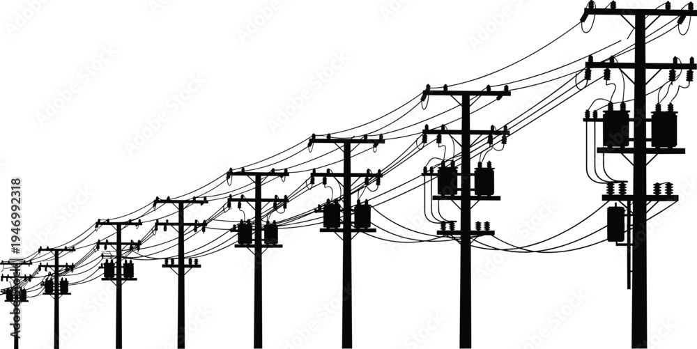 Distribution Line Png Utility poles with electrical transformers, power distribution lines ...