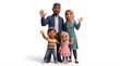 © Baks - Delightful 3D stylized character illustration of a happy and diverse Muslim family, featuring parents and their two children waving warmly