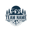 © MSTMORSHEDA - Vintage style emblem featuring mountains trees compass and team name text