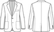 © Tamanna - Men's blazer jacket technical flat sketch with notch lapel, two button closure, patch pockets, chest pocket, and back vent vector illustration.
