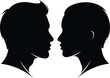 © Waleed - A stylized vector graphic illustration depicting black silhouettes of a male and female head facing each other in profile, representing connection or design.