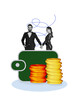 © deagreez - Photo collage trend sketch template artwork of couple man lady together stand pocket coins pile rich earnings savings trade bank success