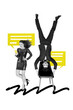 © deagreez - Poster image vertical photo collage of two happy girl guy stand upside-down stool hold phone correspondence icon chatterbox message