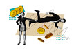 © deagreez - Composite art 3d collage of two happy astonished girl guy business partners receive dollar income penny wear glamour dress suit