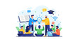 © Ruth - Knowledge Sharing and Idea Generation: Mentorship, Education, and Collaborative Learning Flat Vector Illustration.