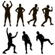 © babkinasvetlana - Vector silhouettes of big man worming up, doing workout and fitness exercise. Sportive illustration of training person.